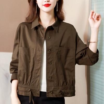 Women's Coffee-Colored Lightweight Outerwear Korean-Style Loose Elegant Casual Short Long-Sleeve Top for Spring