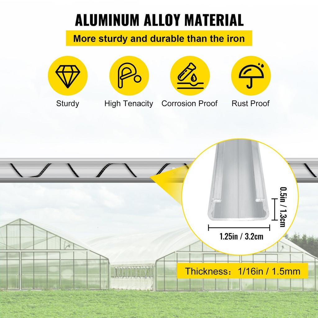 Spring Wire and Lock Channel, 6.56ft Spring Lock & U-Channel Bundle for Greenhouse, 40 Packs PE Coated Spring Wire & Aluminum Alloy Channel,Plastic