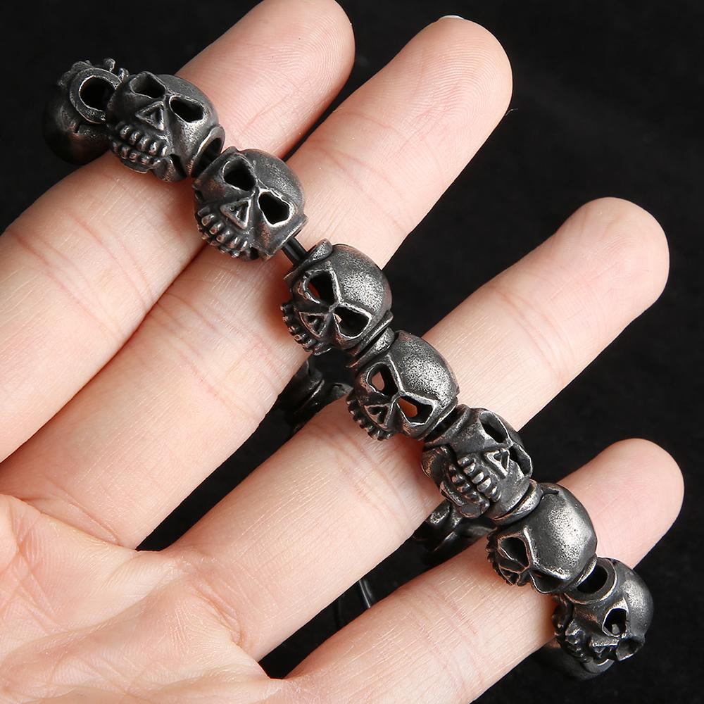 Brățară cu lanț din mărgele cu cap de craniu lucrată manual cool pentru bărbați, din oțel inoxidabil solid, pentru bărbați, brățări pentru bărbați, punk rock, bijuterii, accesoriu