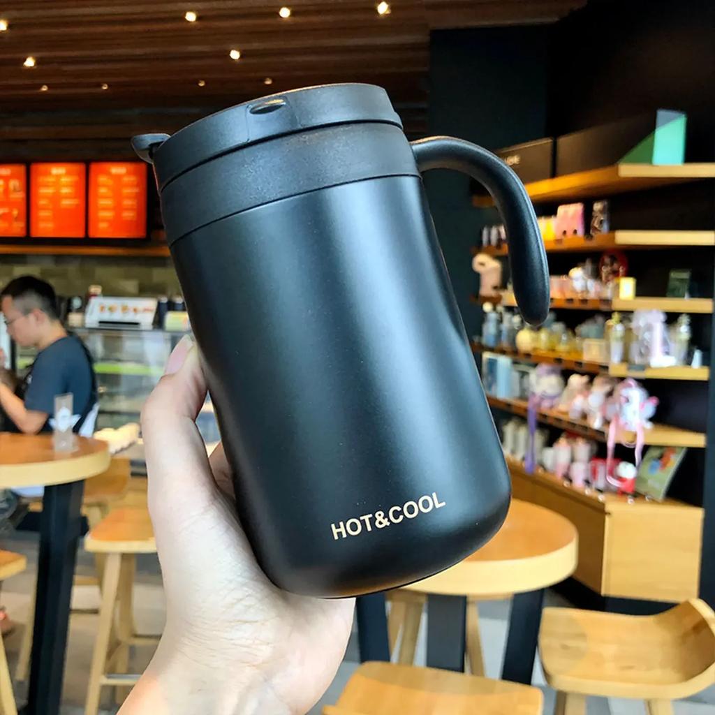 1pc 350ml/500ml Stainless Steel Coffee Thermos Mug Cold and Hot Thermal Water Bottle with Handgrip Office Vacuum Flask Tea Cup
