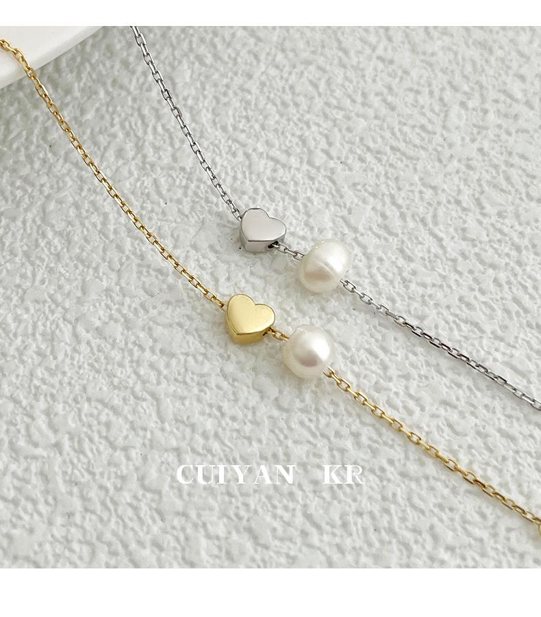 Cui Yan Sterling Silver Korean Heart Pearl Bracelet - Women's Elegant Niche Design