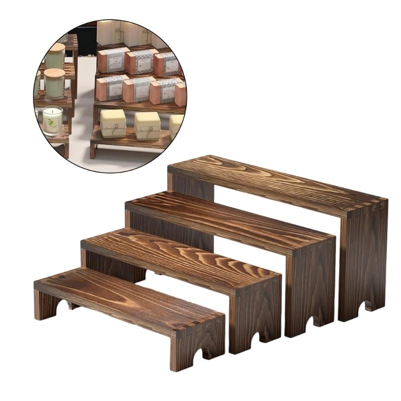 Koleksiyon Vitrini İçin Ahşap Teşhir Stantları Çok Katlı Raf Ünitesi Masaüstü Depolama Düzenleyicileri Dekoratif Ev Dekorasyonu