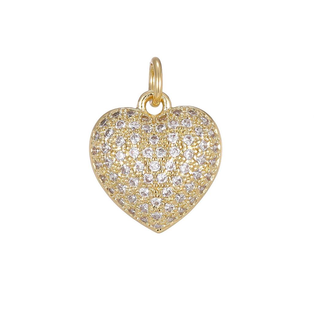 Copper-Plated 18K Gold Diamond Heart Pendant for DIY Bracelets and Necklaces