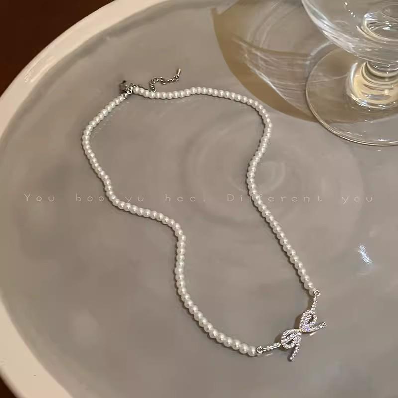 Французское жемчужное колье-бант женская премиум цепочка на ключицы сладкий темперамент универсальная шейная цепочка легкая роскошь изысканные украшения