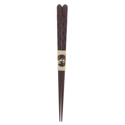 Ishida Japanese made chopsticks for men, thick, randomly carved, one and a half wooden (natural wood), lacquered, tip angle 23.5cm