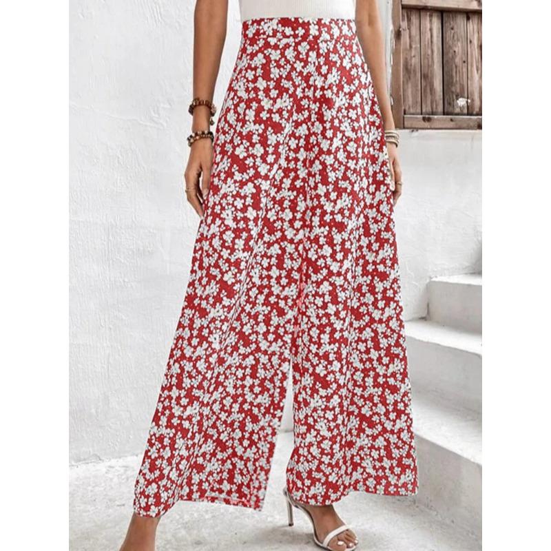 Pantalon d'été pour femme grande taille, pantalon ample décontracté à taille florale