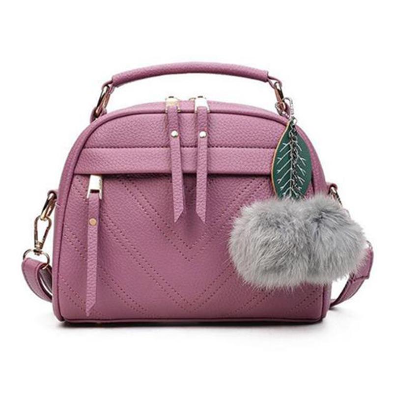 Femei Mici Pompon Leaf Genți Messenger din piele PU Geantă de umăr Genți de mână din piele Geantă