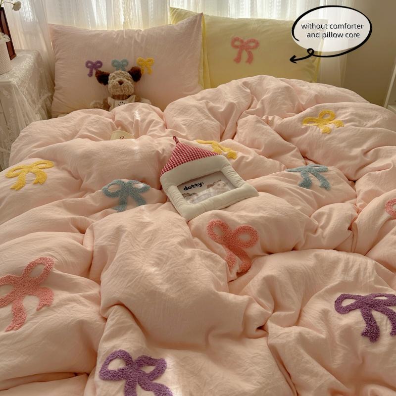 3 Piece Sheet Set Chut Bowknot Embroidery Duvet Cover Set Comfortable Bedding Set Bedspread for All Season