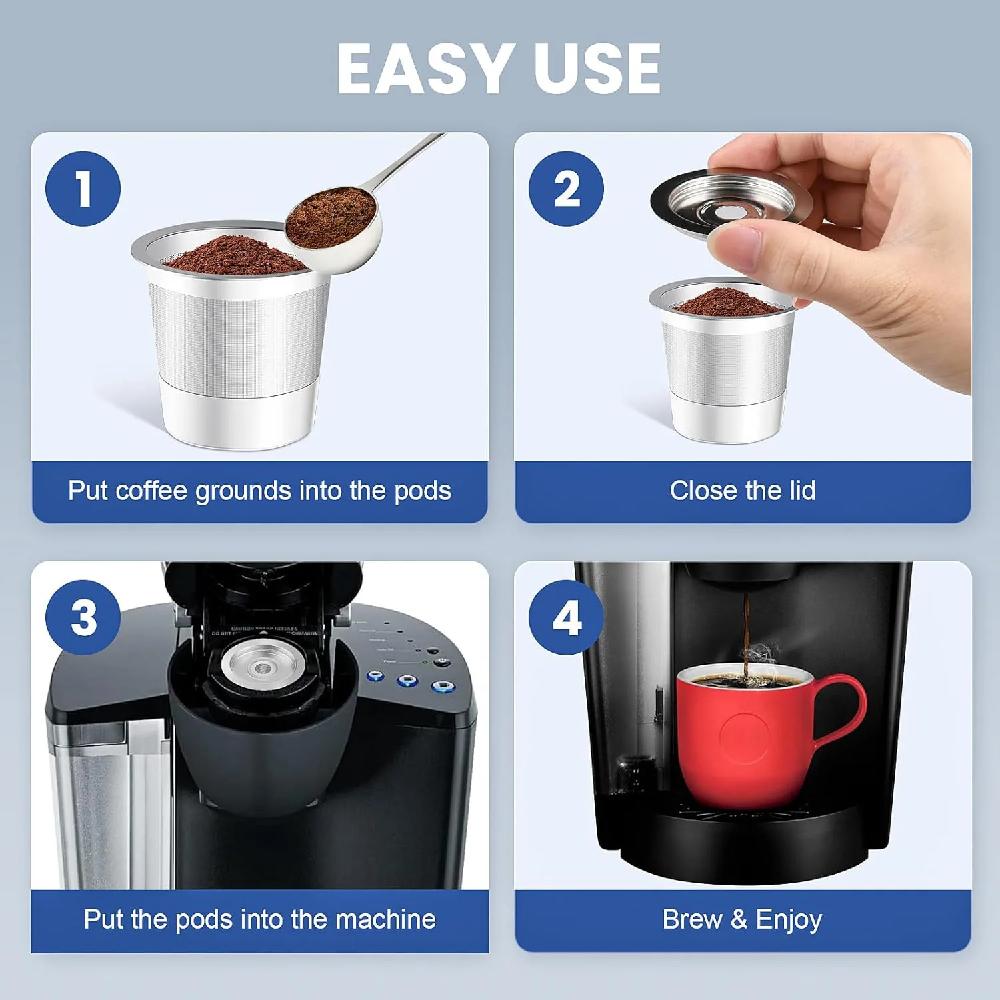 Reusable Stainless Steel K-Cup Compatible Coffee Pod Holder Filter Cup for Multiple Models Home Kitchen Coffee Utensils