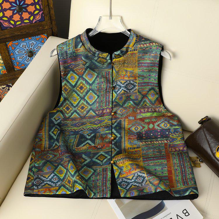 2026 Spring Reversible Frog Button Velvet Vest - New Chinese Style for Women