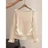 Sweet Apricot Ruched Waist Ruffle Long Sleeve Knit Top