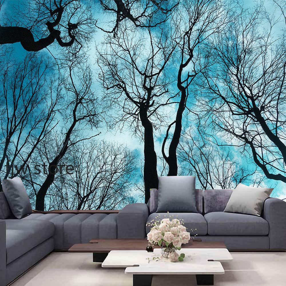 Home Decor Forest Night Ceiling Forest Tapestry Wall Hanging Psychedelic Tree and Moon Fabric Tapestry Tapiz