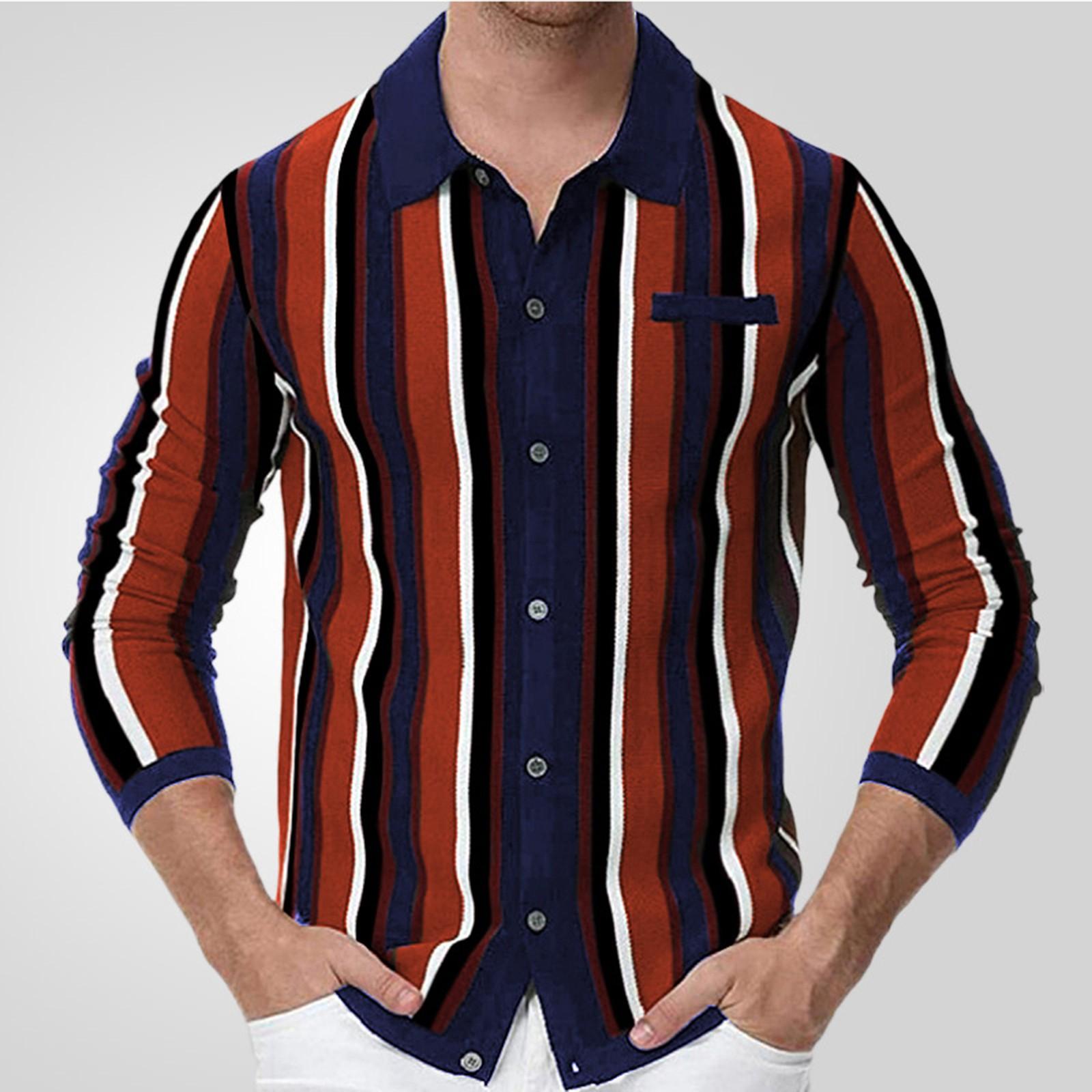 

Мужской повседневный полосатый кардиган крупной вязки с лацканами XL синий