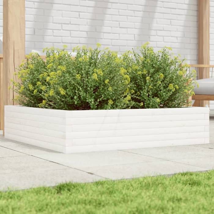 VidaXL Jardinière blanc 100x100x23 cm bois de pin massif, jardinière d'extérieur, bac à fleurs, boîte à plantes, jardinière 847209