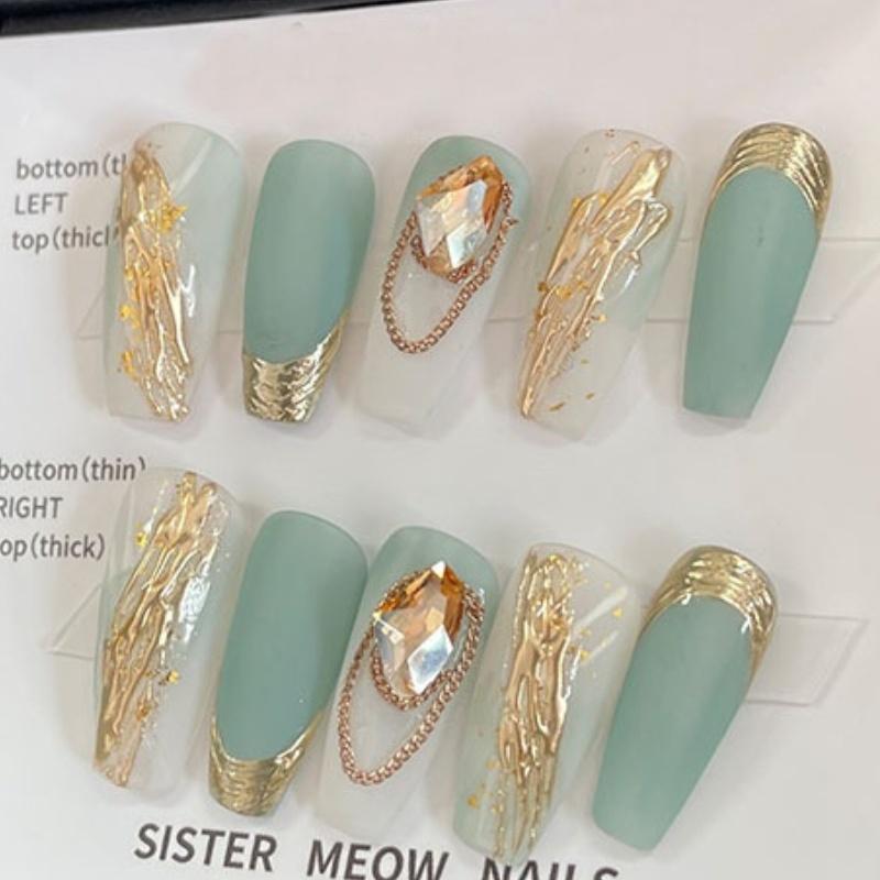 

Nail Artificial Golden Magic Mirror Powder Long Style Gentle Sweet Wearable Manicure L