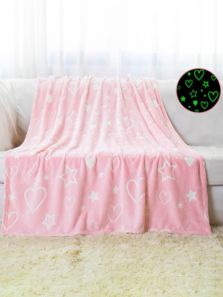 1pc Glow In The Dark Star &Heart Blanket Gifts for 1-10 Year Old Girls&Boys Kids Throw Pink Blanket Soft Flannel Blanket Toys