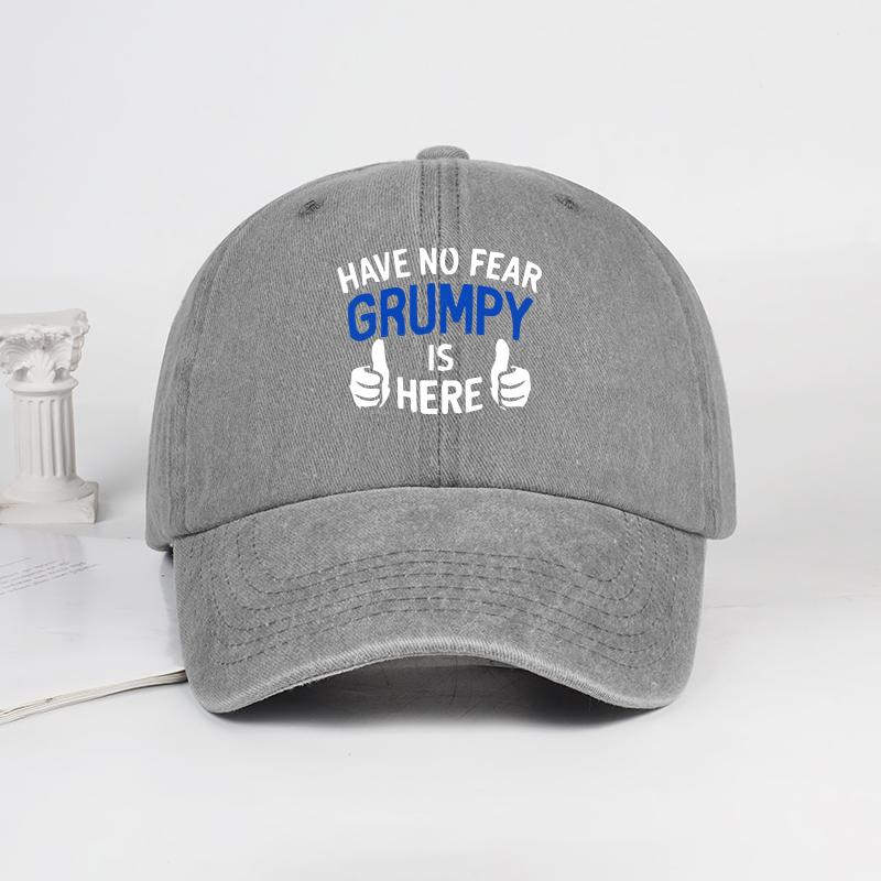 

Have No Fear Grumpy Is Here Slogan ThumbsUp Print Washed Baseball Cap Soft Comfortable Lightweight Breathable Humorous Wi