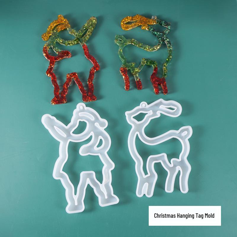 Santa & Reindeer Epoxy Mold - DIY Silicone Pendant & Room Decor Hollow Reindeer Tag Mold 08