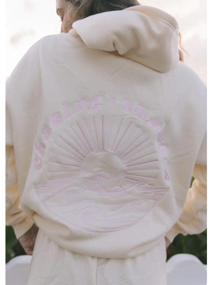 European Size Coconut Wave Embroidery Hoodie with Drop Shoulder Sleeves