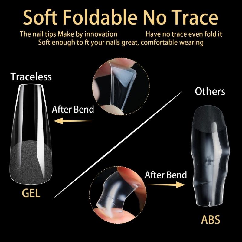 480 Pcs False Nails Tips Soft Gels Tips Semi-Frosted Nails Tips Full Cover Stick on Nails Press On Nails for Women Girl