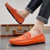 Men’s Moccasins Green Driving Shoes Red Leather Flats Casual Slip-ons Plus Size Color Orange Shoes for Men