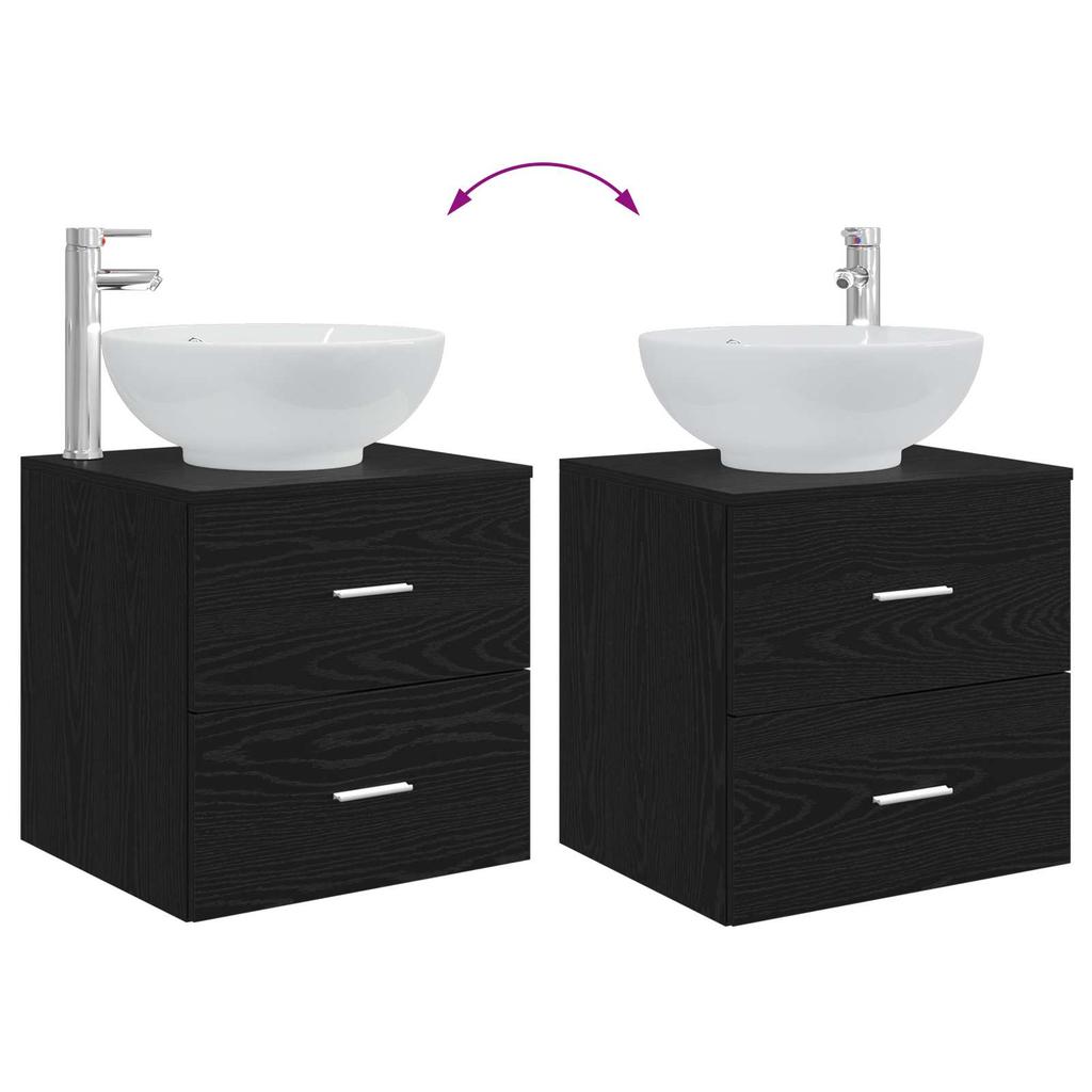 Bathroom Furniture Set 4 Pcs Black Oak Engineered Wood and Glass