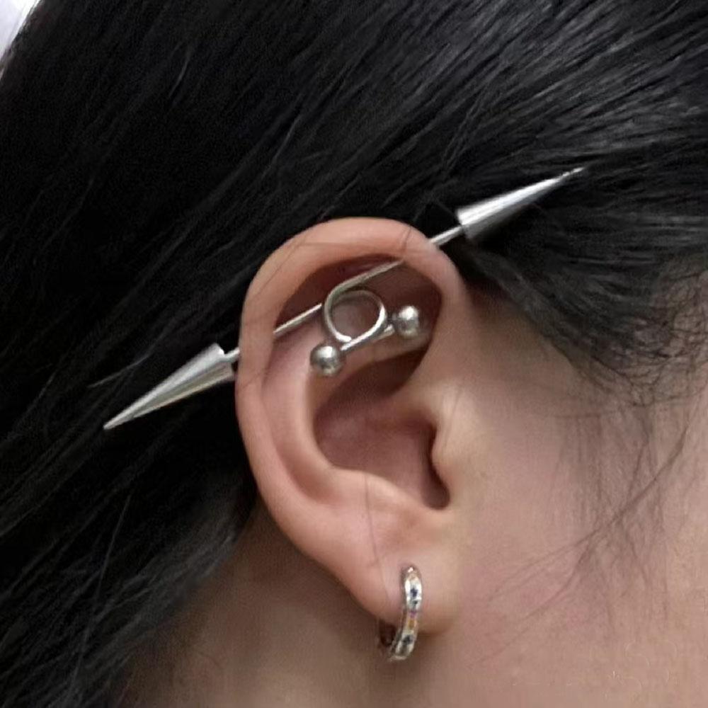 2PCS/Set Punk Stainless Steel Spike Industrial Piercing Floating Industrial Barbell Helix Earring Body Jewelry 16G for Men Women