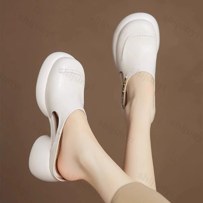 Fashion 2025 Summer Thick Soled Cool Half Dragging Women's Outdoor Beach Coarse Heel Fashion Elegant Buckle Designed Comfortable Sandals