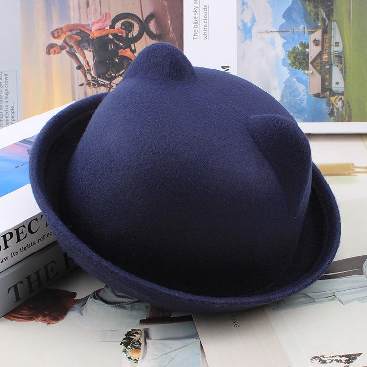 Meier Autumn and winter Korean version trend imitation wool styling small round hat, British retro top hat, round hat for men and women