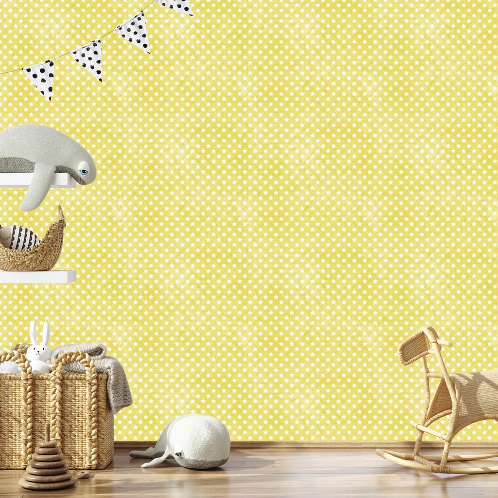 Cream and Yellow Stars Wallpaper, Cream Background for Living Room and Bedroom 50x1000