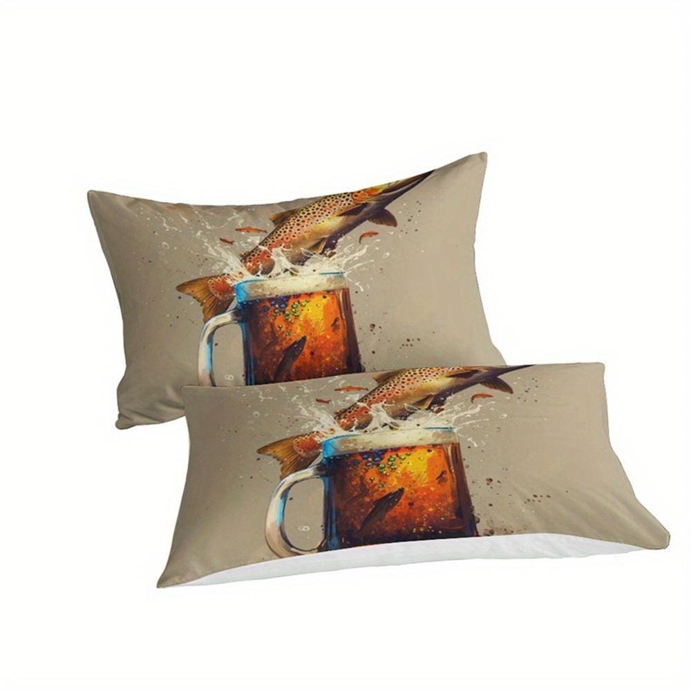Vibrant Comfortable Fishing Themed 3D Digital Print Polyester with Pillowcases Machine Washable Season Comfort No Included Comforter