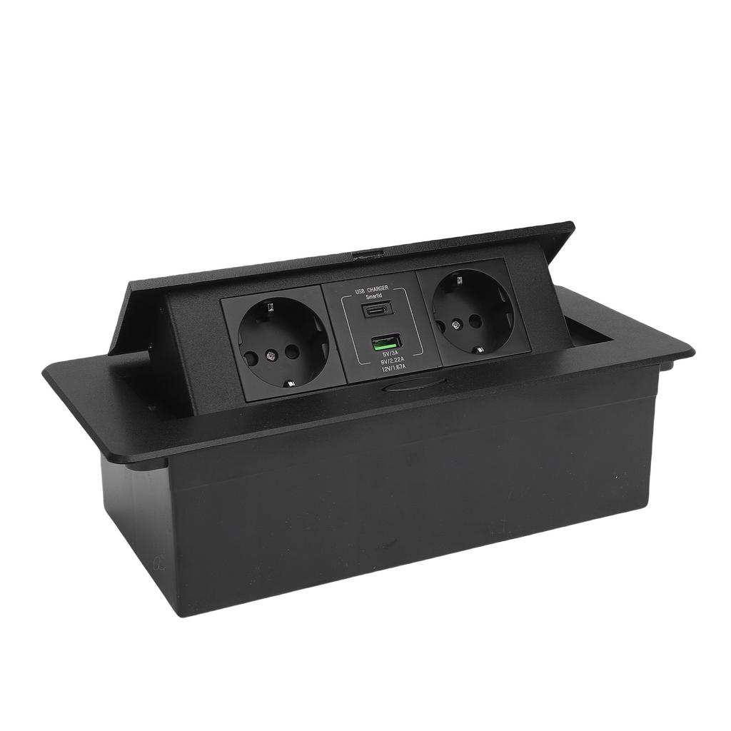 Desktop Socket Box 2 Prong Outlets USB Type C 20W Fast Charging Recessed Power Strip for Home