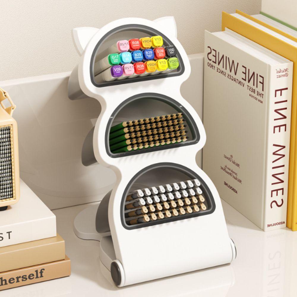 Three Layer Desktop Pen Organizer Plastic Multilayer Pen Holder For Desktop Use