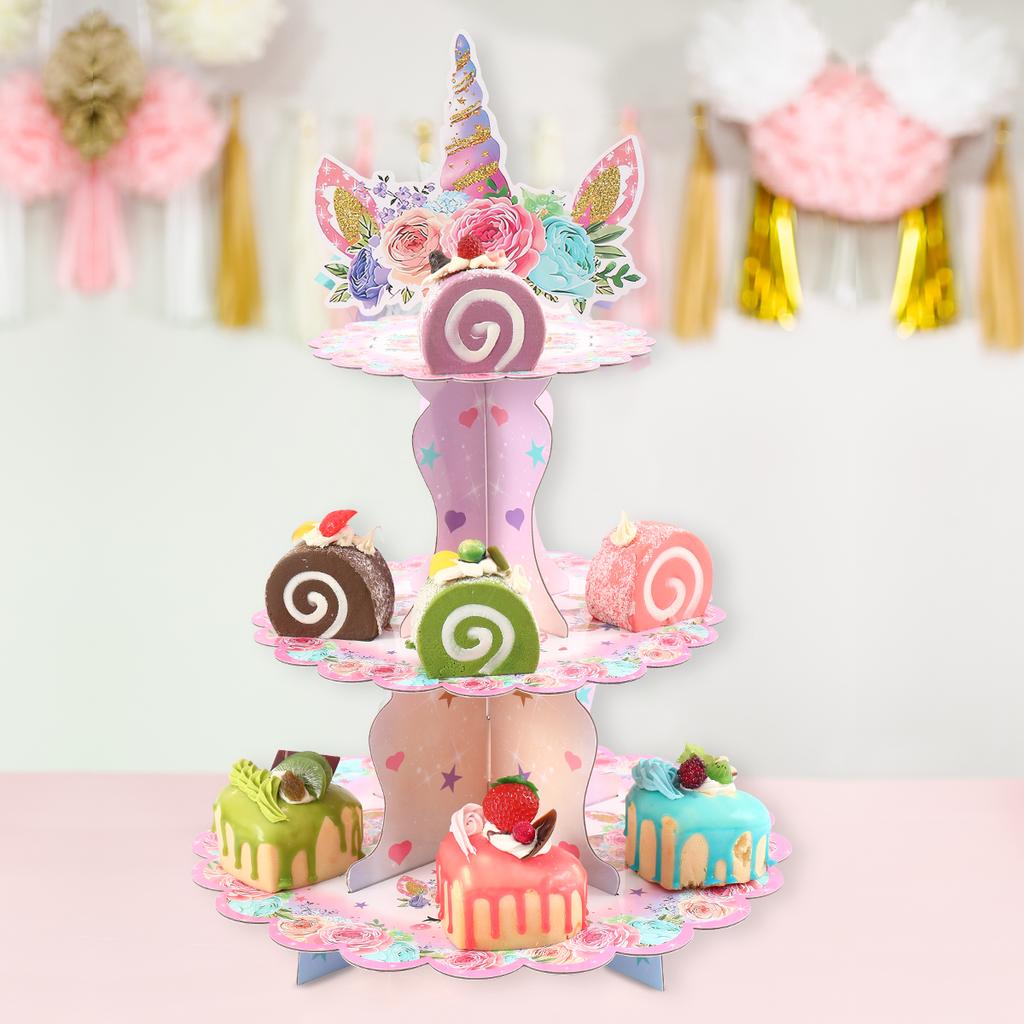 3 Tier Unicorn Party Cakecup Stand Girls Kid Birthday Dessert Holder Colorful Happy Birthday Party Decoration