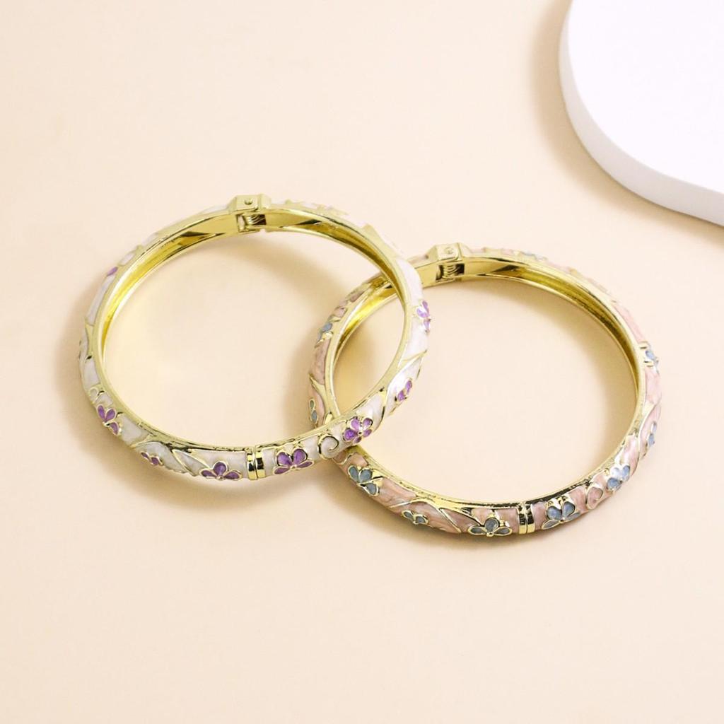 Enamel Painted Floral Rhinestone Bangle - European & American Hot-selling Bracelet