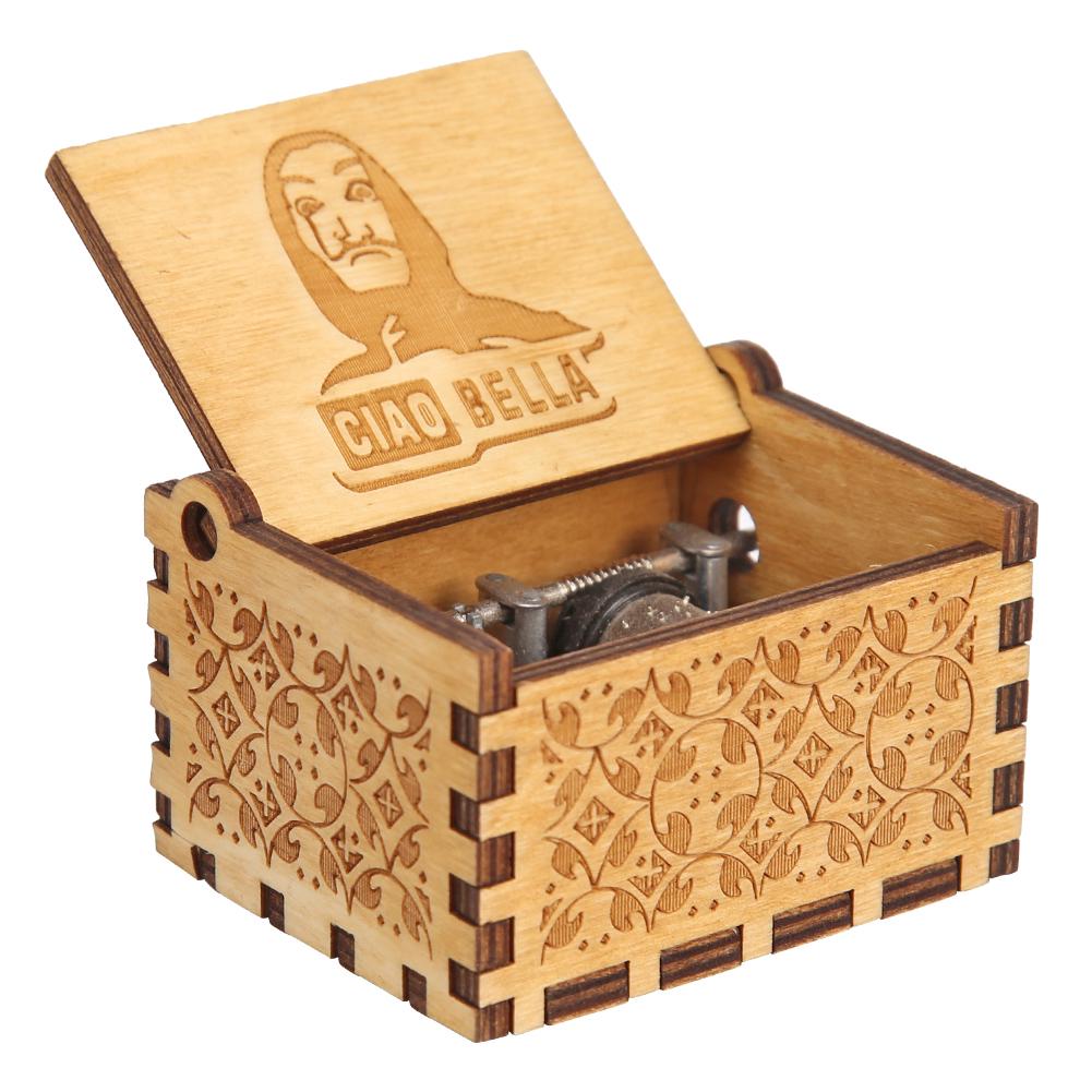 Retro Carved Wood Music Box Creative Chic Hand Cranked Music Box Wooden Hand Cranked Music Box Halloween Christmas Gifts