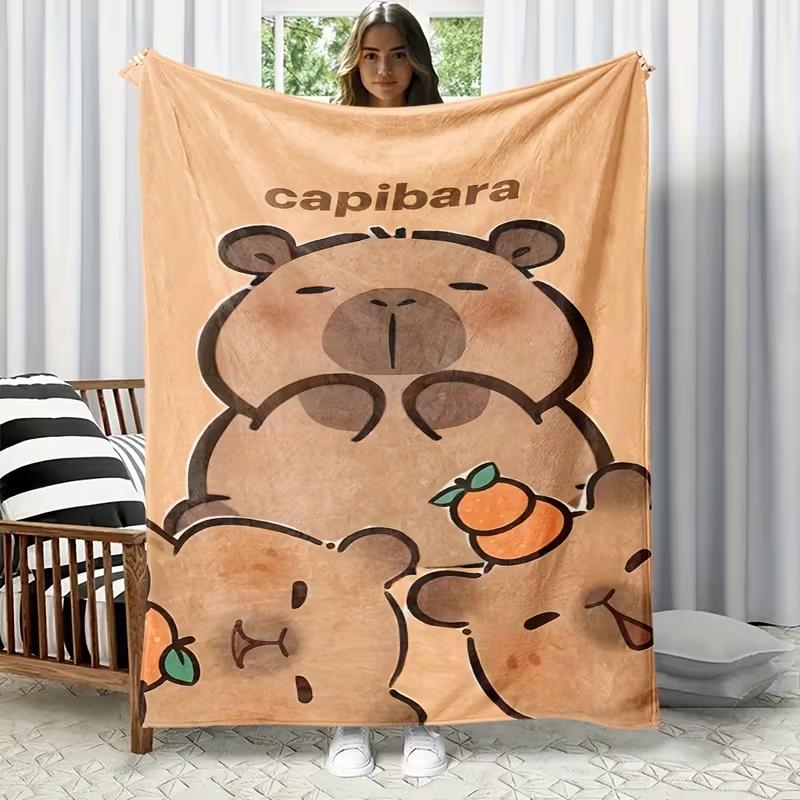 Capybara Plush Blanket - Ultra-Soft Capybaras in Habitat, All-Season Cozy Bed Cover Suitable for Bed, Sofa, Travel Blanket