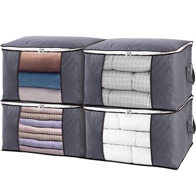 4 Pack Foldable Comforter Storage Bag Large Organizers for Blankets Pillow Quilts Storage Containers with Thick Fabric Handles
