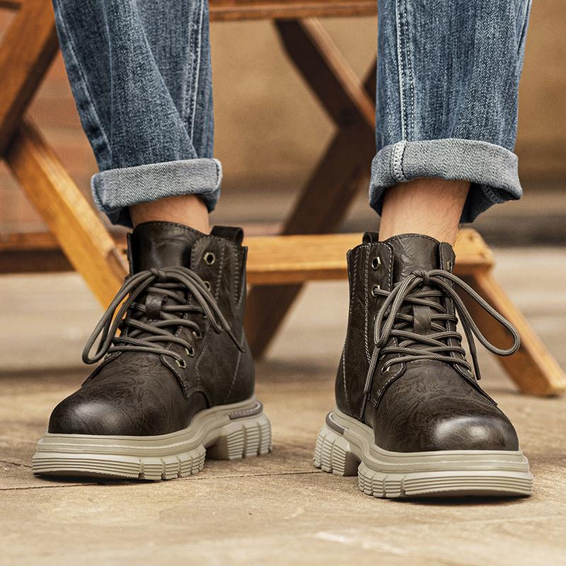 Fashion Men's Casual Leather Boots Winter Men Work Boot Mens Shoes Non-slip Designer High Top Ankle Boots Black Motorcycle Shoes