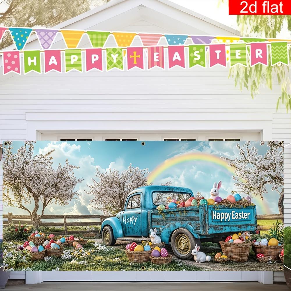 1 Easter Happy Garage Door Banner - Made of Polyester Bright and Durable a Large Mural Party Banner Welcoming Spring