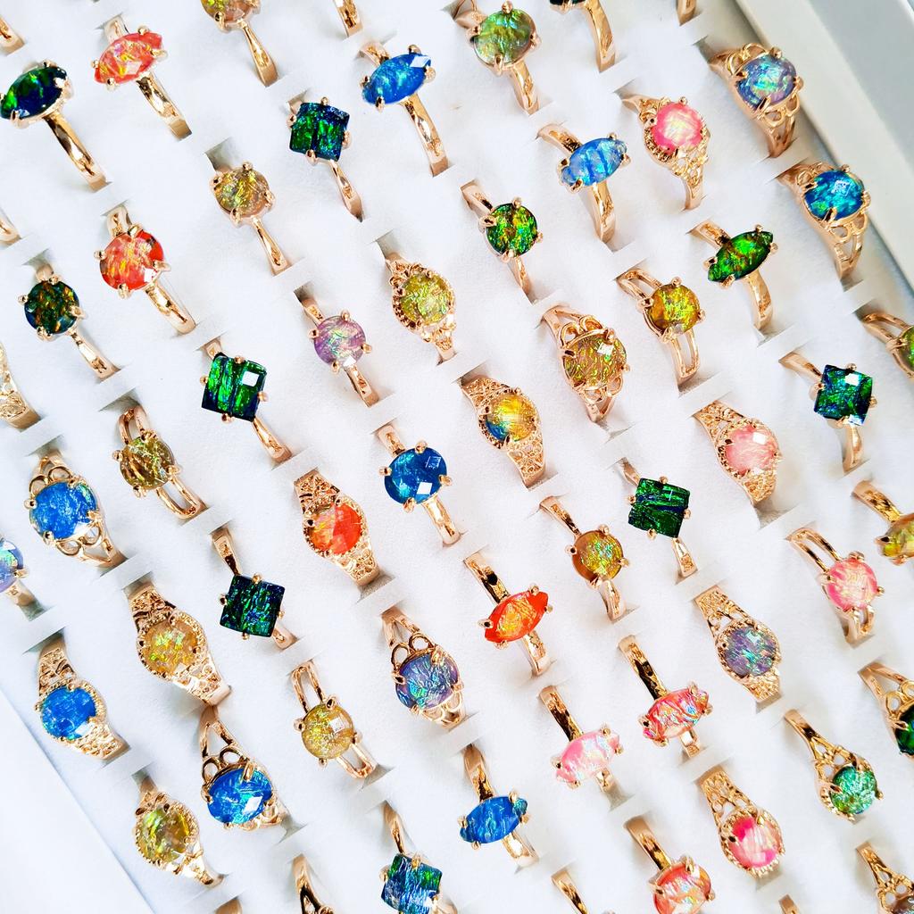 10Pcs Simple and fashionable colored alloy ring for ladies zirconium crystal ring