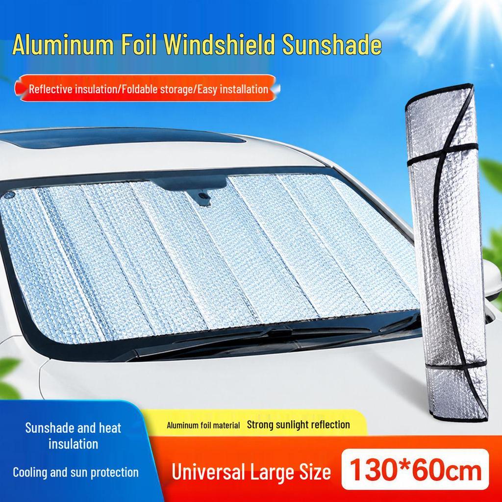 Universal Foldable Car Windshield Sunshade - Aluminum Heat Insulation & Sun Protection (130×60 cm)
