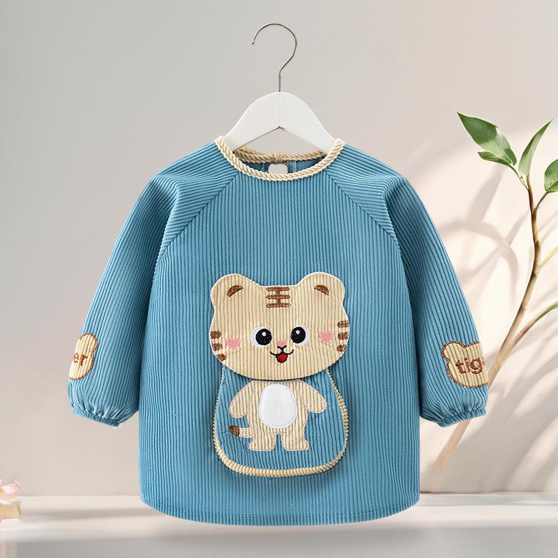 Waterproof Long-Sleeve Baby Coveralls: Anti-Stain Backwards Bibs for Boys & Girls - Perfect for Mealtime in Autumn & Winter.