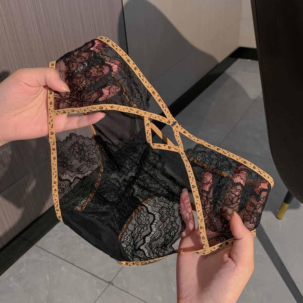 Ladies New Summer Sexy Leopard Lace Hollowed Out Triangle Panties
