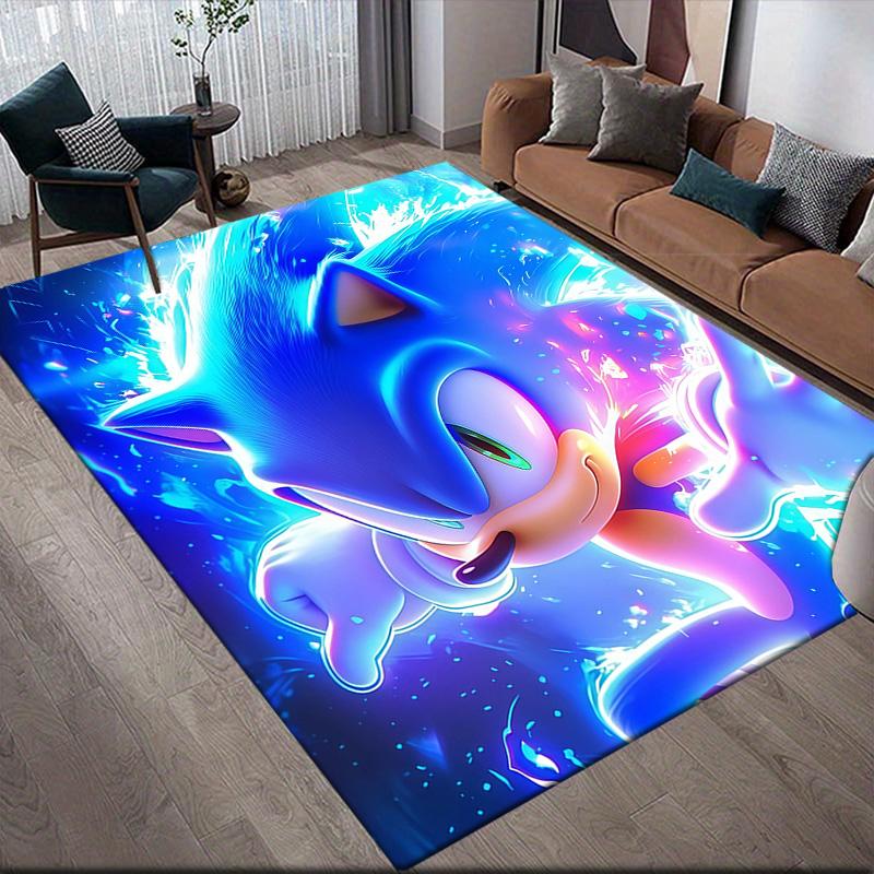 Sonic the Hedgehog Flannel Pattern Square Carpet,Area Rug,Carpet Rug for Living Room Bedroom Sofa Playroom Decor,Non-slip Floor Mat