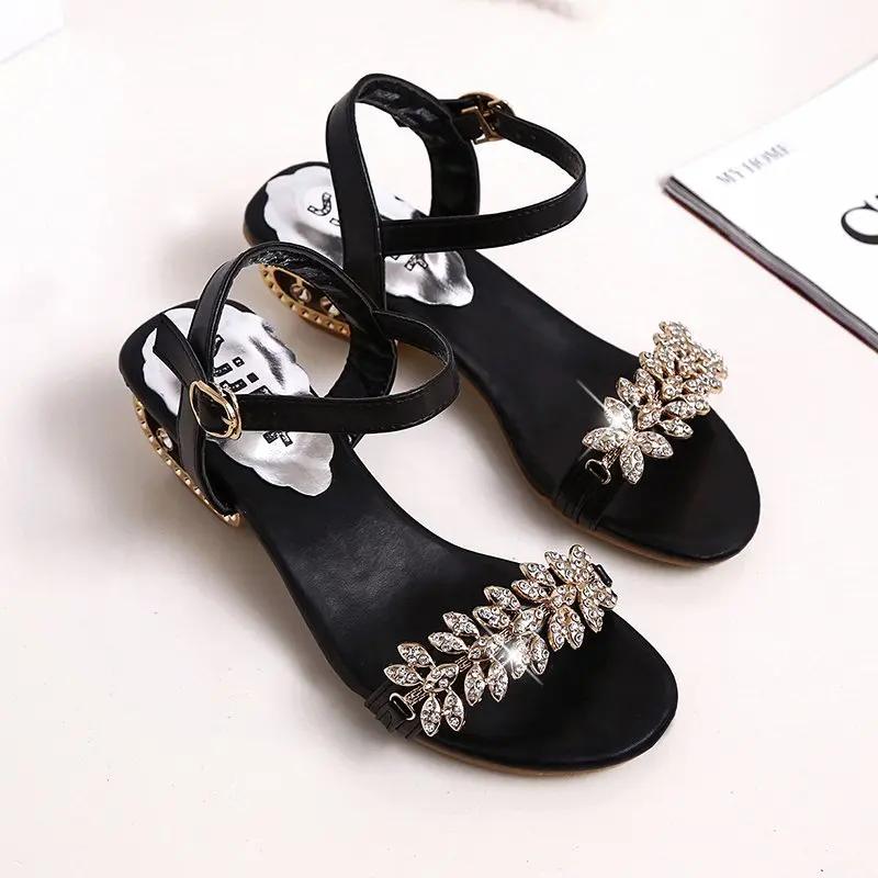 fashion Low Heels Sandals Buckle Strap Concise Ladies Shoes on Sale 2024 High Quality Square Heel Solid Colors Shallow Women's Sandals