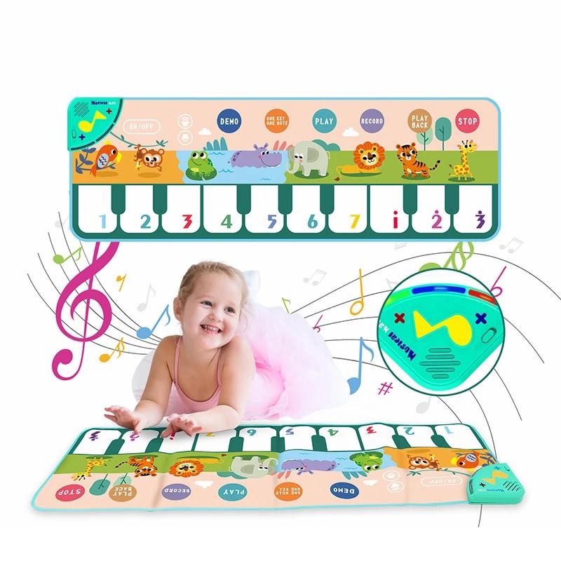 110x36cm Musical Piano Mat for Kids Toddlers Floor Keyboard Dance Mat with 8 Animal Sounds Baby Mat Educational Toys