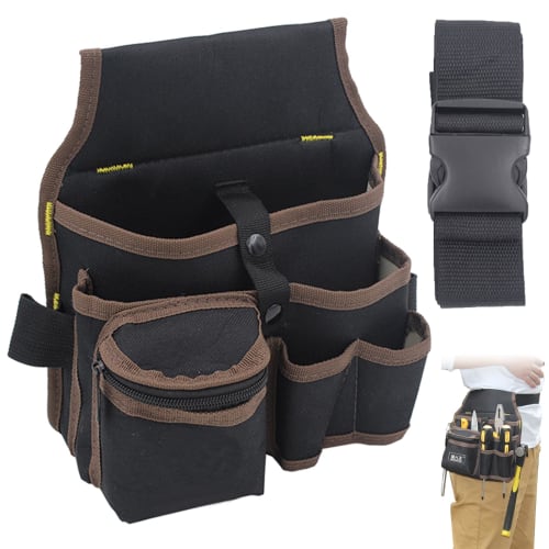 TokTech Electrician's Waist Bag, Tool Bag, Canvas High Pouch, Work Waist Bag with Detachable Belt, 600D Oxford Fabric, Multi-functional Pockets, Large