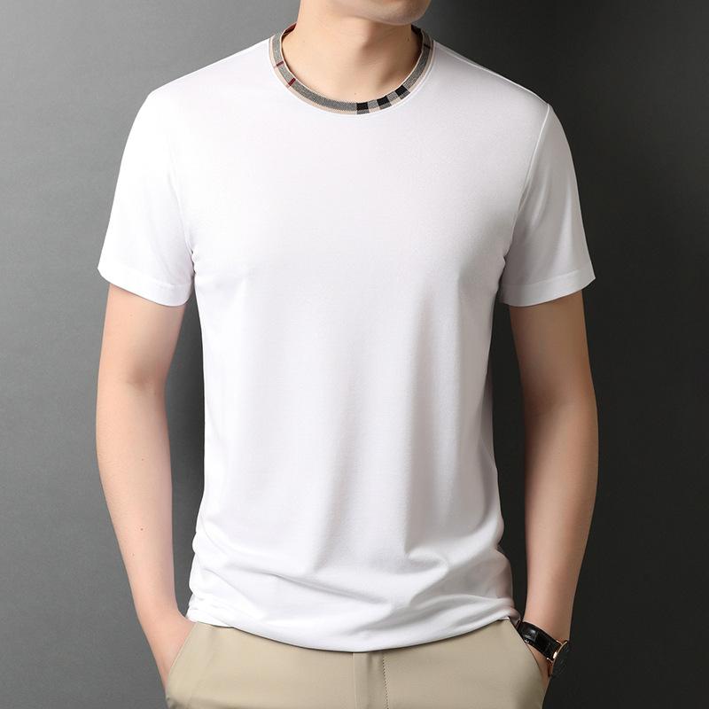 Summer New Round Neck Mulberry Silk Men's Short-sleeved T-shirt Summer Top Half-sleeved Casual T-shirt Men's Clothing