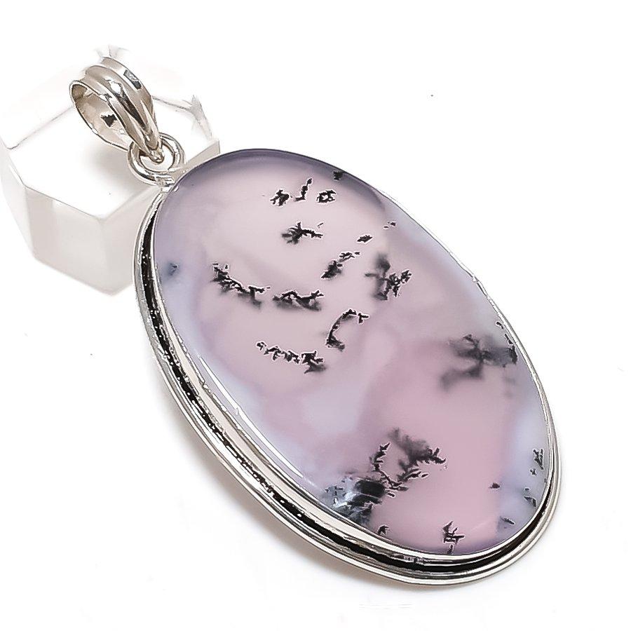 Dendrite Opal Gemstone Handmade 925 Sterling Silver Jewelry Pendant 2.56" t5r73
